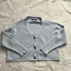 Eclipse Baby Blue Waffle Knit Cropped Cardigan | Button Front Sweater | Size M